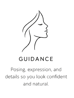 Professional headshot posing and expression guidance